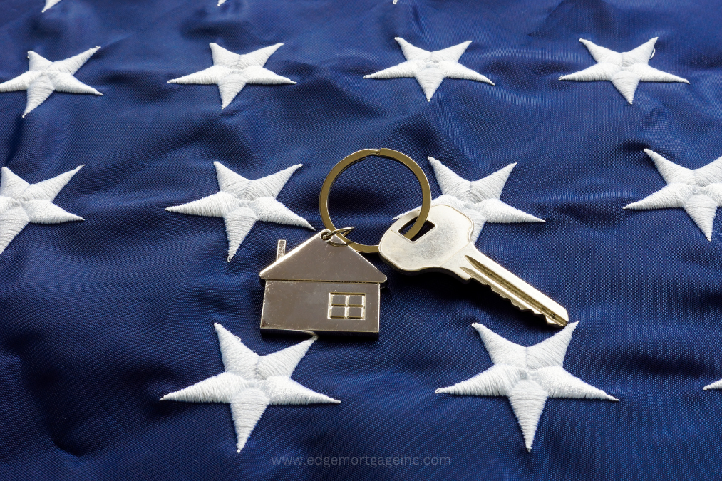 VA loans - American flag with house key sitting on it