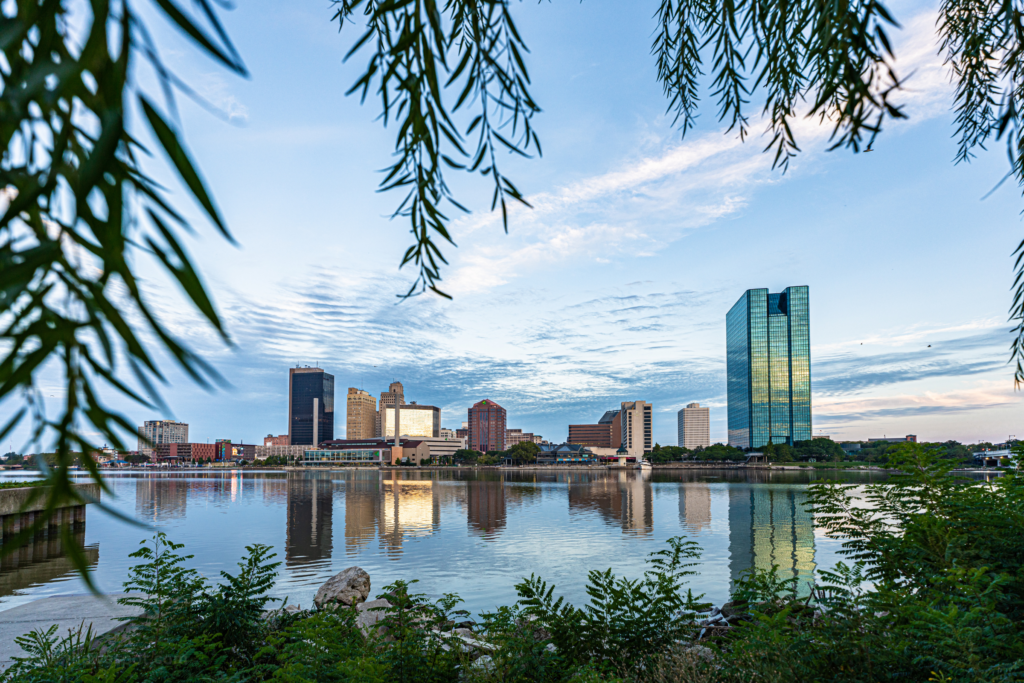 Toledo Mortgage Broker - Toledo Ohio Toledo, Ohio skyline reflected in the water of the Maumee river at dawn