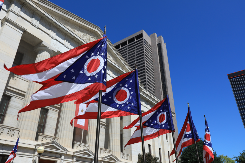 Findlay Mortgage Broker - Ohio flags in front of State building.